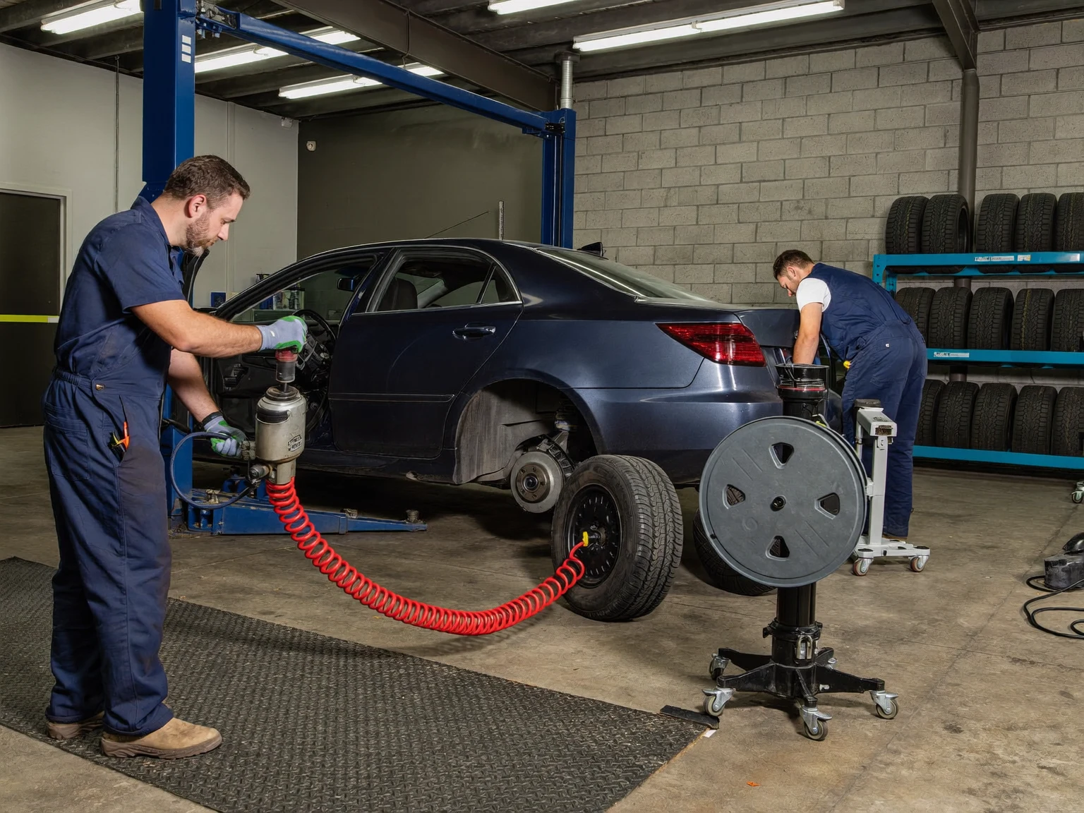 Illustration d'un environnement de garage automobile, image générée par IA.